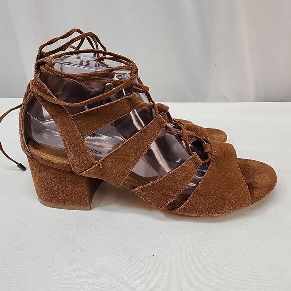 Steve Madden Size 9.5 Hydii Gladiator Suede Leather Chunky Heel In Brown N - Picture 4 of 11